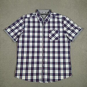 7 Diamonds Shirt Mens XXL Blue Plaid Slim Fit Casual Preppy Button‎ Up Pocket
